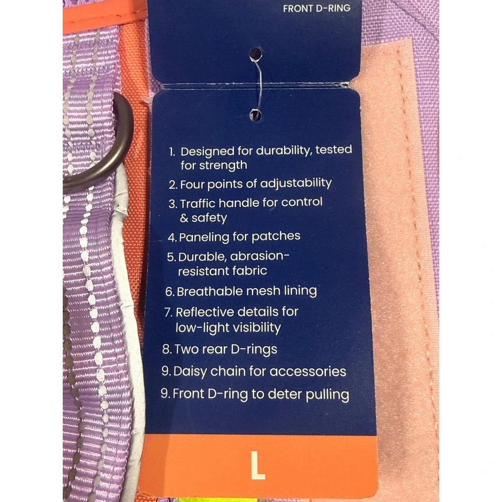Youly Tactical Dog Harness Purple Reflective Front Lead Control - Large NWT NEW